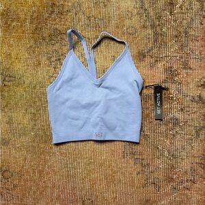 BNWT SET Active Ribbed Halter Sports Bra in Blue Lagoon